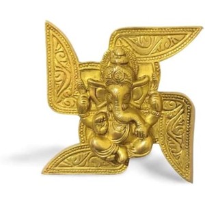Tenture murale en laiton avec croix gammée Ganesh Idol Ganesha Statue Ganpati Murti pour la décoration intérieure - Product Image 1