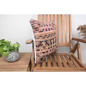 Alfombra de lana Kilim Vintage Bohemia, almohada decorativa Beige de 18x18 pulgadas, técnica tejida - Product Image 2