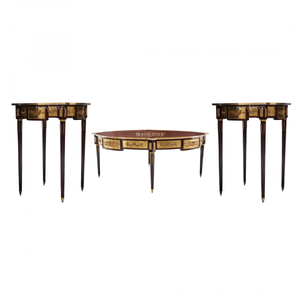 Juego de Mesa de Centro de Madera con Incrustaciones Ovaladas Clásicas de Lujo - Product Image 2