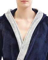 Peignoir pour homme bleu marine et gris contrasté, peignoir long en peluche douce pour l'hiver avec ceinture et poches, chaud, confortable, vêtement de luxe pour la maison