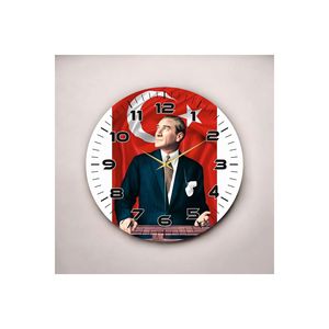 Colorful Print Atatürk Turkish Flag Pattern Wooden Table <b>Wall</b> <b>Clock</b> <b>50cm</b> Silent Number Gift - Product Image 2