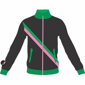 Chaqueta de chándal minimalista Kapa bordado personalizado parche de chenilla estampado tonal cremallera completa hermandad prendas de vestir exteriores rosa y verde - Product Image 3