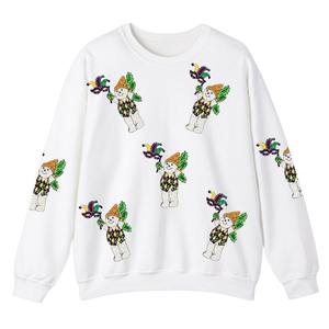 Sudadera de Mardi Gras de moda para mujer con diseño de lentejuelas brillantes Jersey personalizado de algodón suave 100% a granel al por mayor - Product Image 1