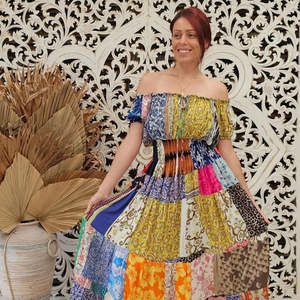 Elegante vestido modesto de mujer de cintura alta Midi Patchwork encaje burbuja manga corta Casual musulmán Vestidos cortos Natural lavable - Product Image 1