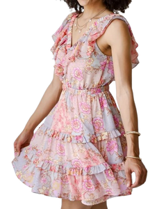 La mayoría de las ventas de moda occidental elegante para mujer vestido rosa con volantes florales colección de verano ropa de mujer a precio de exportación - Product Image 2