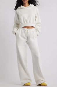 Ensemble 2 pièces pour femmes coton éponge français Joggers pantalon sweat à capuche survêtement d'hiver brodé taille élastique jambe large avant - Product Image 5