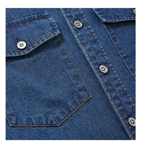 เสื้อเชิ้ตเดนิมผู้ชายคุณภาพสูง แขนครึ่งตัว สไตล์ลำลอง สตรีทแวร์ มีกระเป๋า 2 ช่อง ผ้าฝ้าย 100% แห้งเร็ว ระบายอากาศได้ดี เป็นมิตรกับสิ่งแวดล้อม - Product Image 5