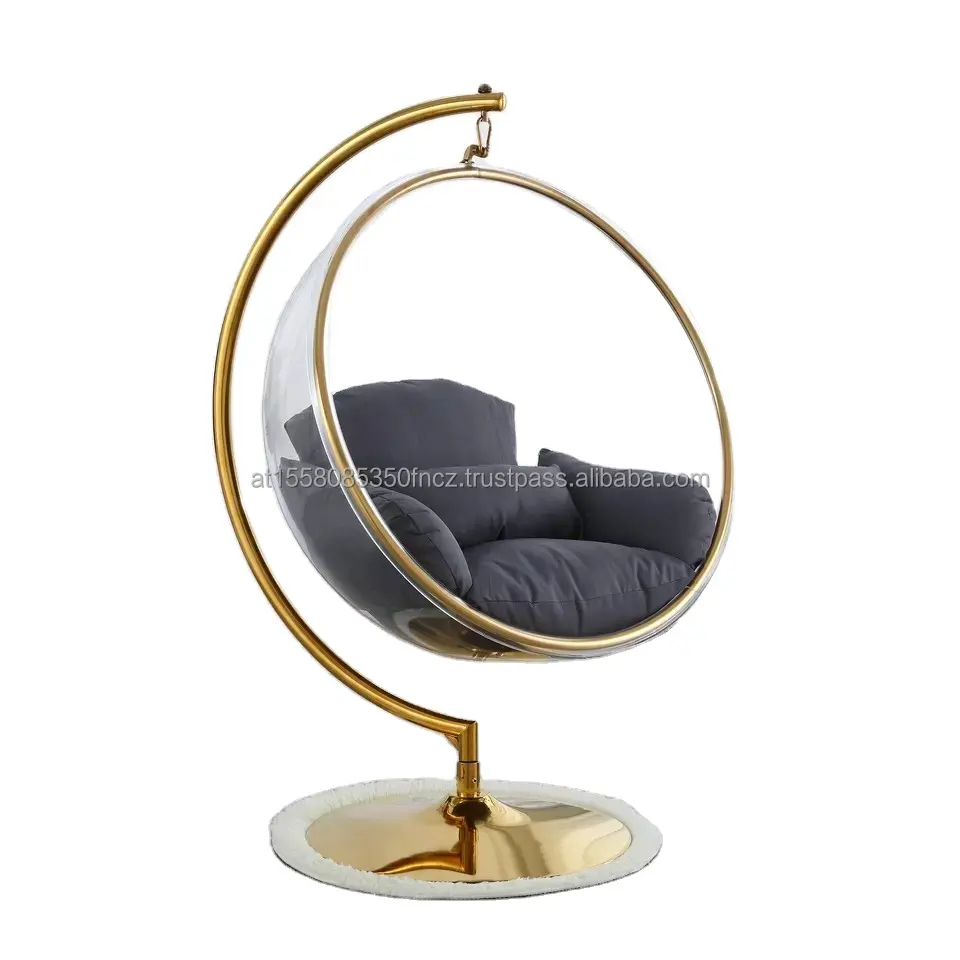 Store TOP 1 Hot Sell Transparent hanging chairs Swing Floor Stand Golden acrylic Bubble Chair With Stand living room garden