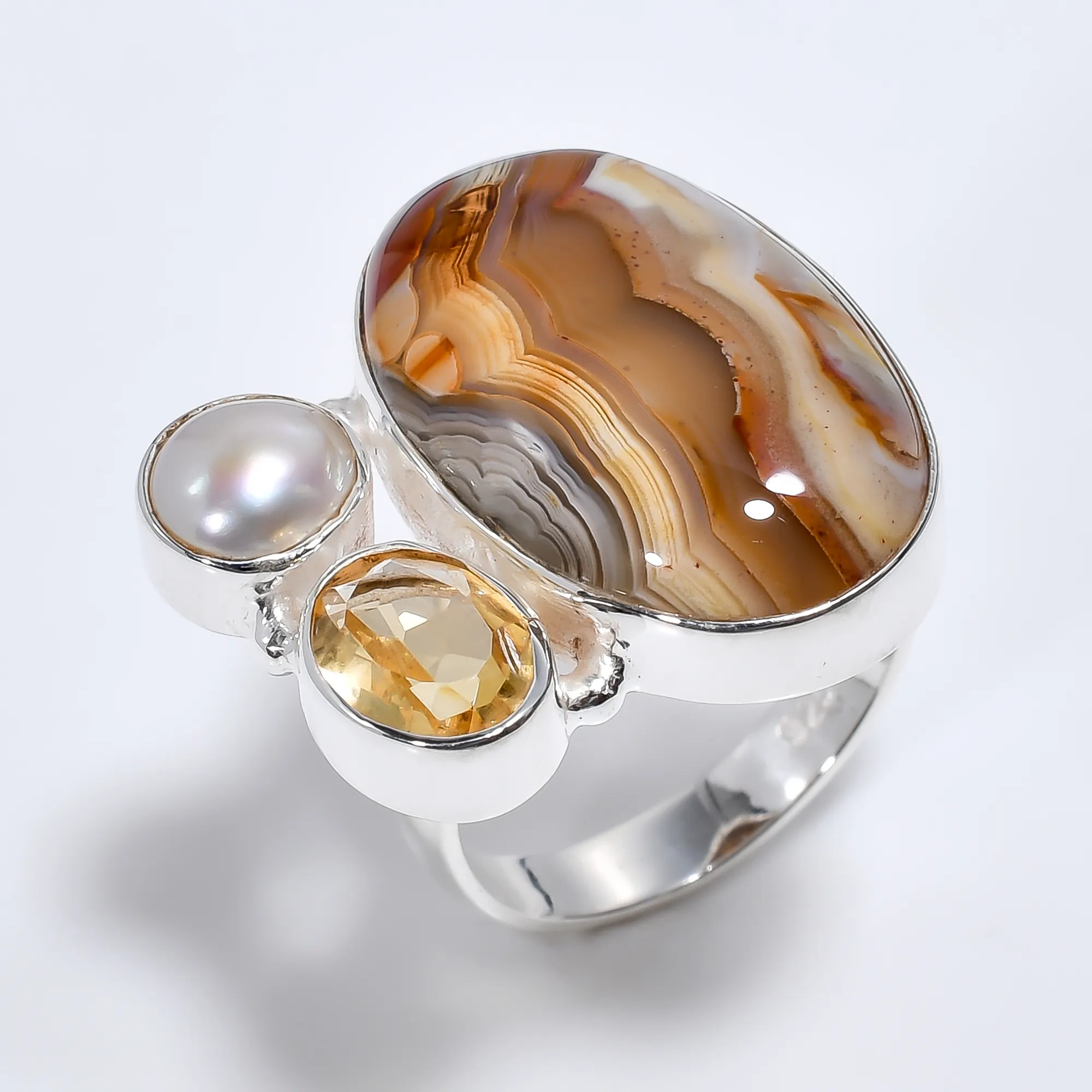 Crazy Spitze Achat Zitrin Perle Ring 925 Sterling-Silber-Schmuck für Damen Großhandel feine Silberringe Exporteure