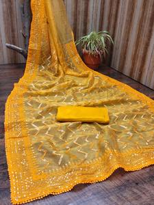 Indian Outfit Soft <b>Organza</b> Saree and Banglori Satin <b>Silk</b> Blouse Viscose Thread Work Women Fashion Manufacturer - Product Image 5
