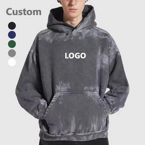 Fait sur mesure blanc lavé pull de haute qualité en coton lourd Vintage lavage à l'acide en détresse sweats à capuche surdimensionnés hommes - Product Image 1