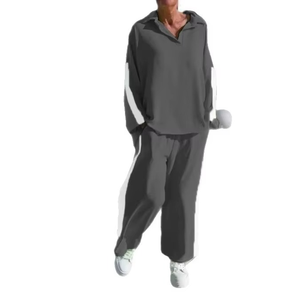 Conjunto de Dos Piezas de Invierno para Mujer, Pantalones Anchos Casuales y Holgados con Cuello de Solapa y Mangas Largas, Transpirables, a la Moda, Traje Deportivo Nuevo - Product Image 1