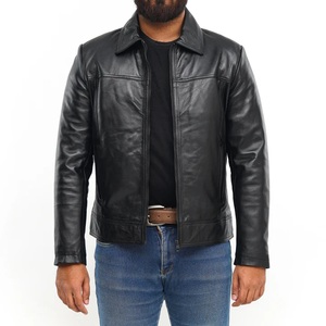 Chaqueta de Cuero Vacuno Genuino para Hombre, Color Negro y Marrón, Cuello Alto, Informal, Acolchada, Impermeable, Transpirable y Ecológica para Invierno - Product Image 1