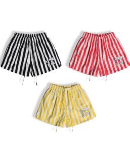 Short de plage à rayures pastel OEM ODM fabriqué au Vietnam pour hommes femmes tissu en coton respirant avec broderie imprimée - Product Image 1