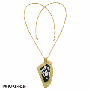 Collares de Moda con Colgante Geométrico Hecho a Mano en Latón con Cadena de Eslabones, Incrustaciones de Mosaico en Blanco y Negro, Joyería para Fiestas - Product Image 1