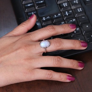 Handmade Oval Natural Blue Moonstone Engagement <b>Ring</b> Vintage 925 Sterling Silver <b>Indian</b> Fine Jewelry Third Party Certified June - Product Image 4