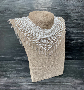 Trendy Silvery-white Netted Bead Scarf Fringe Necklace. Detachable Seed Bead Collar <b>Choker</b> Necklace Fringe Beaded Bandana - Product Image 1