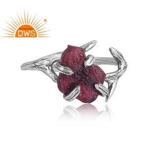 แหวนพลอยโกเมนธรรมชาติเงินสเตอร์ลิงออกซิไดซ์ทำจากเงินอัญมณีสร้อยคอเครื่องประดับแฟชั่นตามสั่ง - Product Image 2