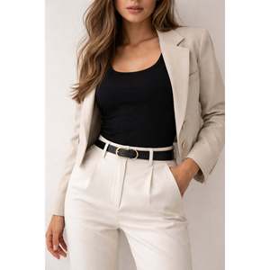 Ceinture fine noire à boucle longue pour femme, ceinture pour veste, ceinture pour chemise, ceinture pour robe KMR003 - Black2 - Product Image 1