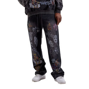 กางเกงลำลองผู้ชายทรงตรง ผ้าฝ้าย 100% น้ำหนักเบา ระบายอากาศ แห้งเร็ว มีเชือกผูก ลายพิมพ์เรียบ ทรงโอเวอร์ไซส์ - Product Image 1