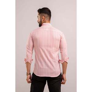 Chemise en coton rayée rose pour homme, manches longues, col montant, coupe ample, taille XL, saison automne-été-printemps, imprimé numérique, flanelle - Product Image 2