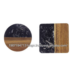 แผ่นรองแก้วไม้หินอ่อนธรรมชาติ งานแฮนด์เมด ขายส่ง สำหรับตกแต่ง สีขาวดำ - Product Image 4