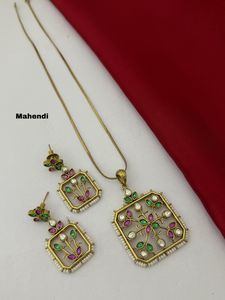 Elegante conjunto de colgante de Polki con cadena a juego, joyería india tradicional para mujeres y niñas, ideal para ropa informal y formal - Product Image 2