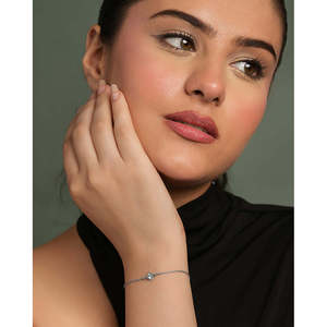NOVAMART Fine <b>Silver</b> Livia Solitaire Adjustable Chain <b>Bracelet</b> with Diamond Pearl Zircon Rhodium Plated Religious <b>Charm</b> for Gift - Product Image 3