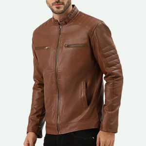 Wholesale New Style Men's Winter Jacket <b>Genuine</b> Sheep Leather with Stand Collar Zipper Fashionable Zipper Leather Jacket for Men - Product Image 2