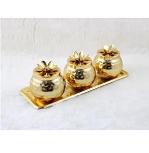 Lot de 3 bocaux à bougies ronds martelés en métal avec couvercle fini or pour décor de fête de Noël et pots à bougies doués - Product Image 2
