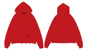 Sudadera con capucha de gran tamaño personalizada, estilo informal de patrón sólido para cuello con capucha de primavera inspirado en sudaderas con capucha de algodón rasgadas antiguas - Product Image 4