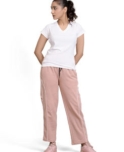Pantalon de survêtement en coton/polyester respirant taille haute pour femme Style ample régulier panneau latéral broderie cordon fermeture - Product Image 1