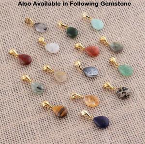 Pendentif à breloque en pierre de cabine en forme de larme de fraise verte en argent sterling 925 avec bijoux en pierre de naissance plaqués or - Product Image 2