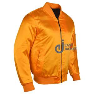 Tarifa de fábrica, venta al por mayor, chaqueta Bomber de satén personalizada para hombres, chaqueta deportiva Varsity para hombres, chaqueta Letterman de tela satinada - Product Image 4
