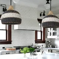 2025 Antique Osier Abat-Jour Chaud Décor À La Maison Bambou Rotin Lustre Pendentif Lumière Hôtel Application Facile Plafond Installation
