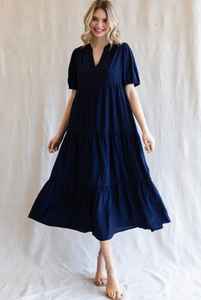 Look de vacaciones Verano Señoras Hasta el tobillo Floral Maxi vestido Azul Media manga Mujeres Casual Tiered Maxi vestidos - Product Image 4