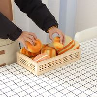 Boîte de caisse en bois tissée avec panier en bambou rustique Rangement de garde-manger de cuisine avec poignées intégrées pour bébé et blanchisserie