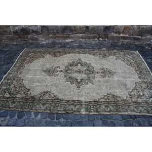 Tapis turc vintage grande surface 5.4x8.2 pieds Beige vert laine Latex support Patchwork pour adolescents Tabriz Rectangle couloir - Product Image 4