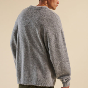Pulls pour hommes en coton 100% personnalisés, tricot jacquard, gris chiné, manches longues, col rond, design uni, surdimensionné, respirant - Product Image 6