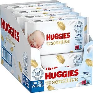 Lingettes pour bébé jetables testées cliniquement Huggies Extra Care Sensitive et sûres pour les peaux sensibles - Product Image 1