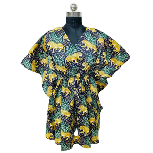 Jaipuri Block Print Cotton V-neck Breathable Draped Short <b>Kaftan</b> 1 Piece Women - Product Image 1