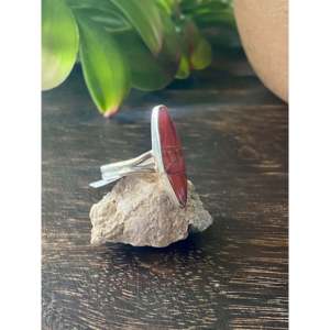Germane Smith Spiny Oys & Sterling <b>Silver</b> Cobblestone <b>Ring</b> <b>Statement</b> Bezel Setting with Turquoise Coral Size 7 Everyday Wear - Product Image 3
