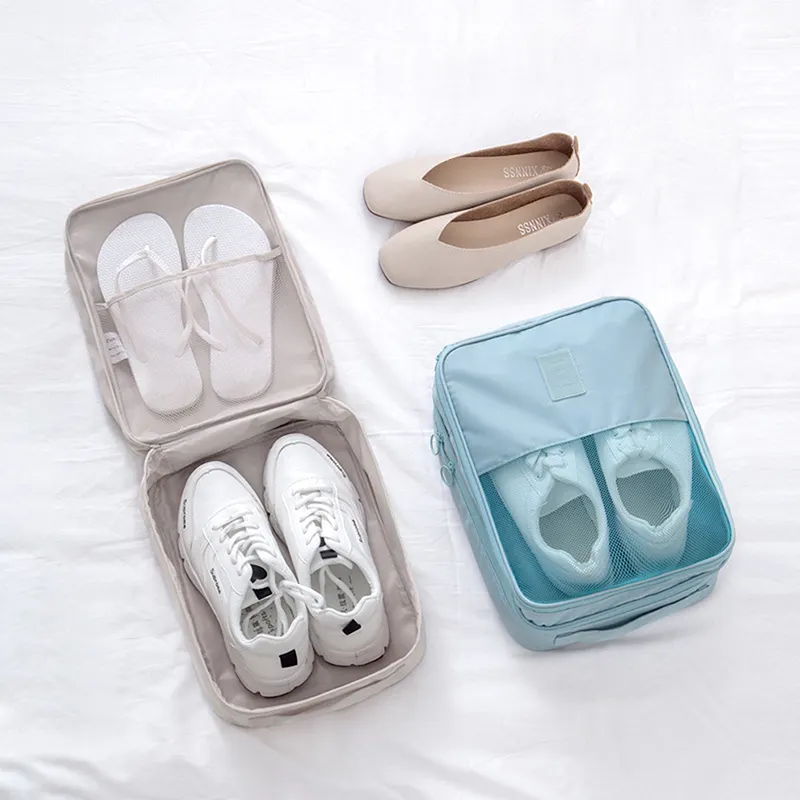 Bolsa de zapatos de viaje impermeable plegable con 3 pares de zapatillas de deporte de zapatos de tacón alto de almacenamiento Rip-Stop bolsa de zapatos con cremallera con asa