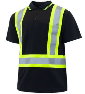 Factory Wholesale Reflective Safety Polyester Unisex High Visibility Short Sleeve Security Workwear <b>Polo</b> <b>Shirt</b> <b>Red</b> Solid Pattern - Product Image 6