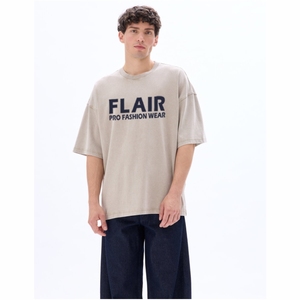 Camiseta de cuello redondo extragrande, 100% algodón lavado y estampado - color cashew - Product Image 3