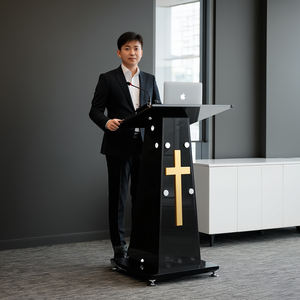 Podium kaca hitam dengan rak penyimpanan portabel, ruang konferensi Pulpit gaya Podium lintas Podium - Product Image 3