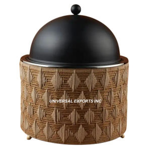 Juego de dos calentadores de alimentos de metal, cazuela de diseñador hecha a mano de calidad superior, forma redonda, olla caliente de metal elegante de mesa - Product Image 4