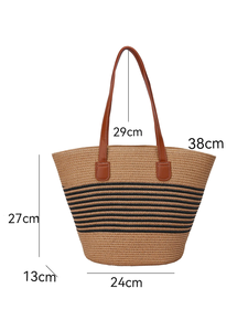 Women's Vintage Zipper Design <b>Straw</b> Shoulder <b>Bag</b> with Leather Handles Fashionable & Portable for Summer & Spring for Beach Use - Product Image 6