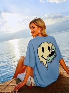 Camisetas de algodón y poliéster para mujer, camisetas personalizadas con cuello redondo de manga corta con estilo a la venta, nueva camiseta transpirable para niñas - Product Image 4