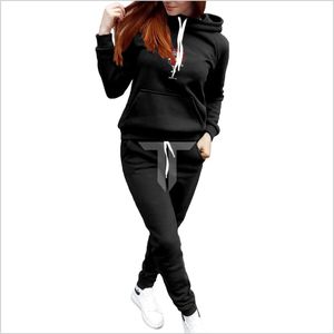 ชุดสเวตเตอร์ใส่สบายของผู้หญิงชุด2ชิ้นเสื้อฮู้ดจัมเปอร์ธรรมดาขากว้างกางเกงนุ่มสบาย - Product Image 4